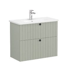 Vitra Root Groove 69260 Lavabo Dolabı, Çift Çekmeceli, Dar, 80 Cm, Mat Retro Yeşil, Yuvarlak Lavabolu